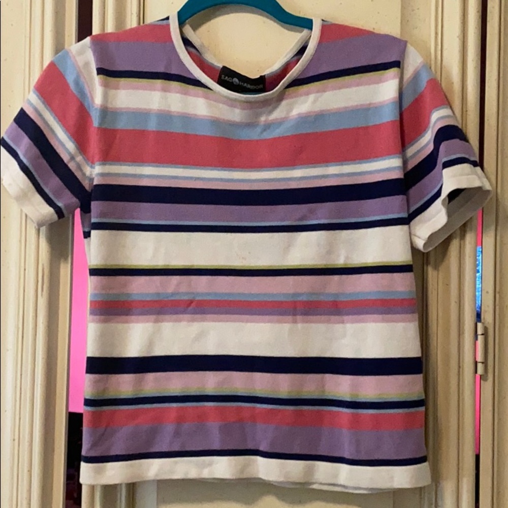 multi colored striped shirt